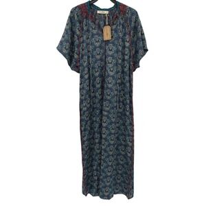 NWT Natural Life Maxi Dress Boho Floral Embroidered Blue Green Red Women's XS